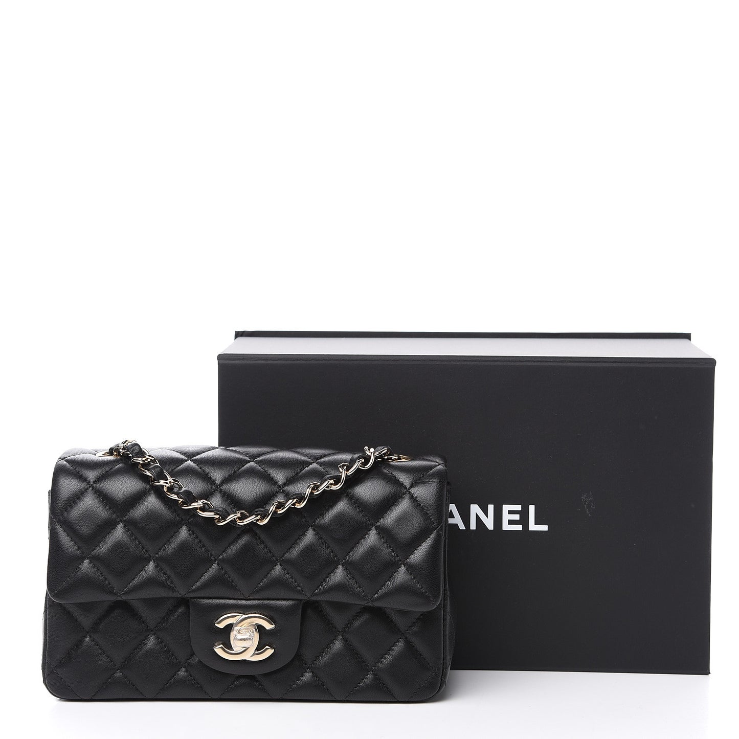 Lambskin Quilted Mini Rectangular Flap Black