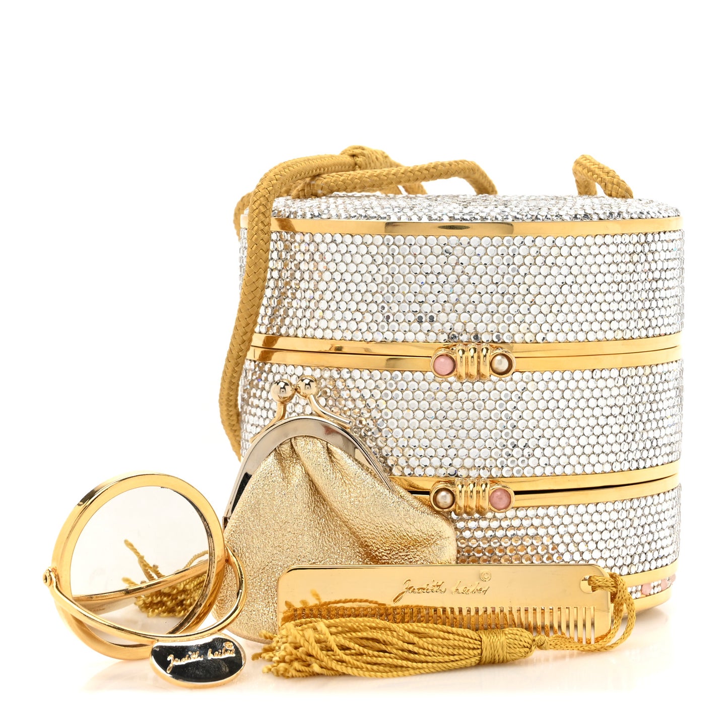 Swarovski Crystal Minaudiere Train Case Clutch Gold Silver
