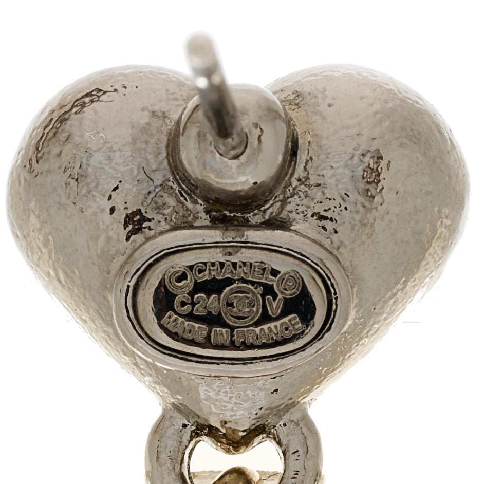 Crystal CC Heart Drop Earrings Gold Silver