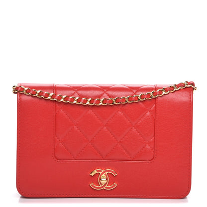 Chanel Sheepskin Quilted Mademoiselle Vintage Wallet On Chain WOC Red 1 of 9