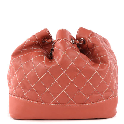 Chanel Lambskin Contrast Stitch Large Drawstring Tote Coral 1 of 7