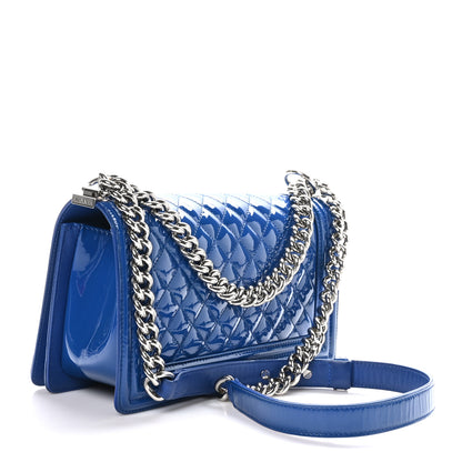 Chanel Patent Calfskin Quilted Medium Plexiglass Boy Flap Blue 3 of 10