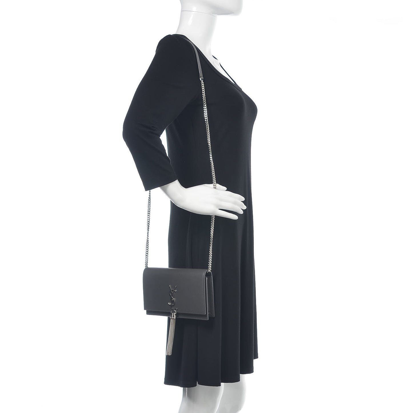 Smooth Calfskin Classic Monogram Kate Tassel Chain Wallet Asphalt
