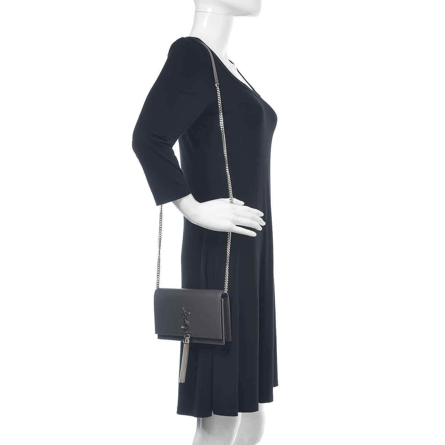 Saint Laurent Smooth Calfskin Classic Monogram Kate Tassel Chain Wallet Asphalt 2 of 11