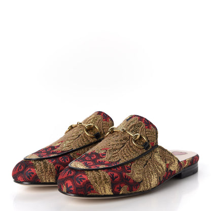 Gucci Jacquard Malaga Kid Wood Flower Womens Princetown Slippers 35 Black Camel 3 of 8