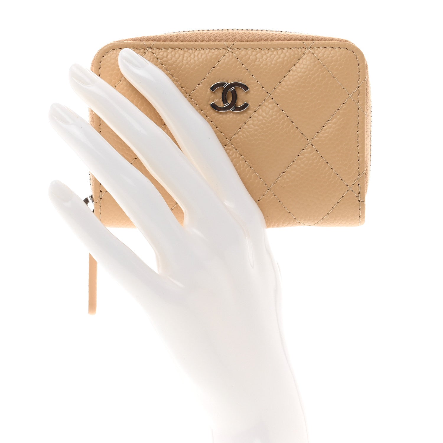 Chanel Caviar Quilted Zip Around Coin Purse Beige 2 of 8