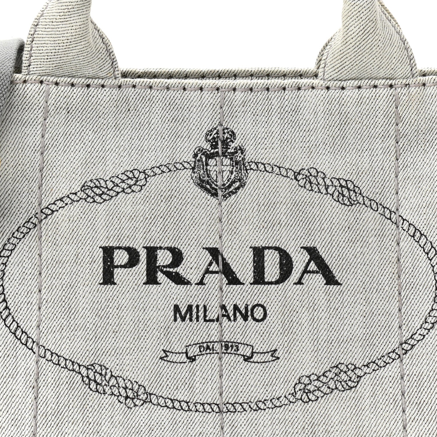 Prada Denim Small Logo Tote Bianco 9 of 12