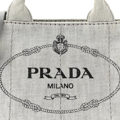 Prada Denim Small Logo Tote Bianco 9 of 12