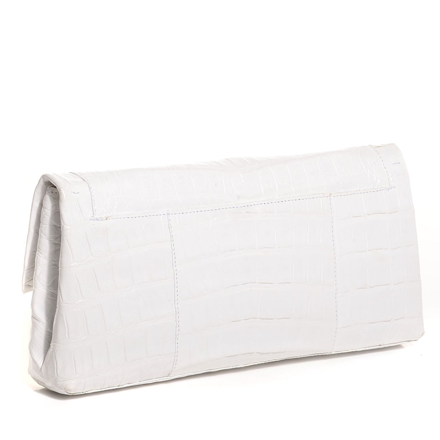 Glossy Crocodile Gotham Clutch White