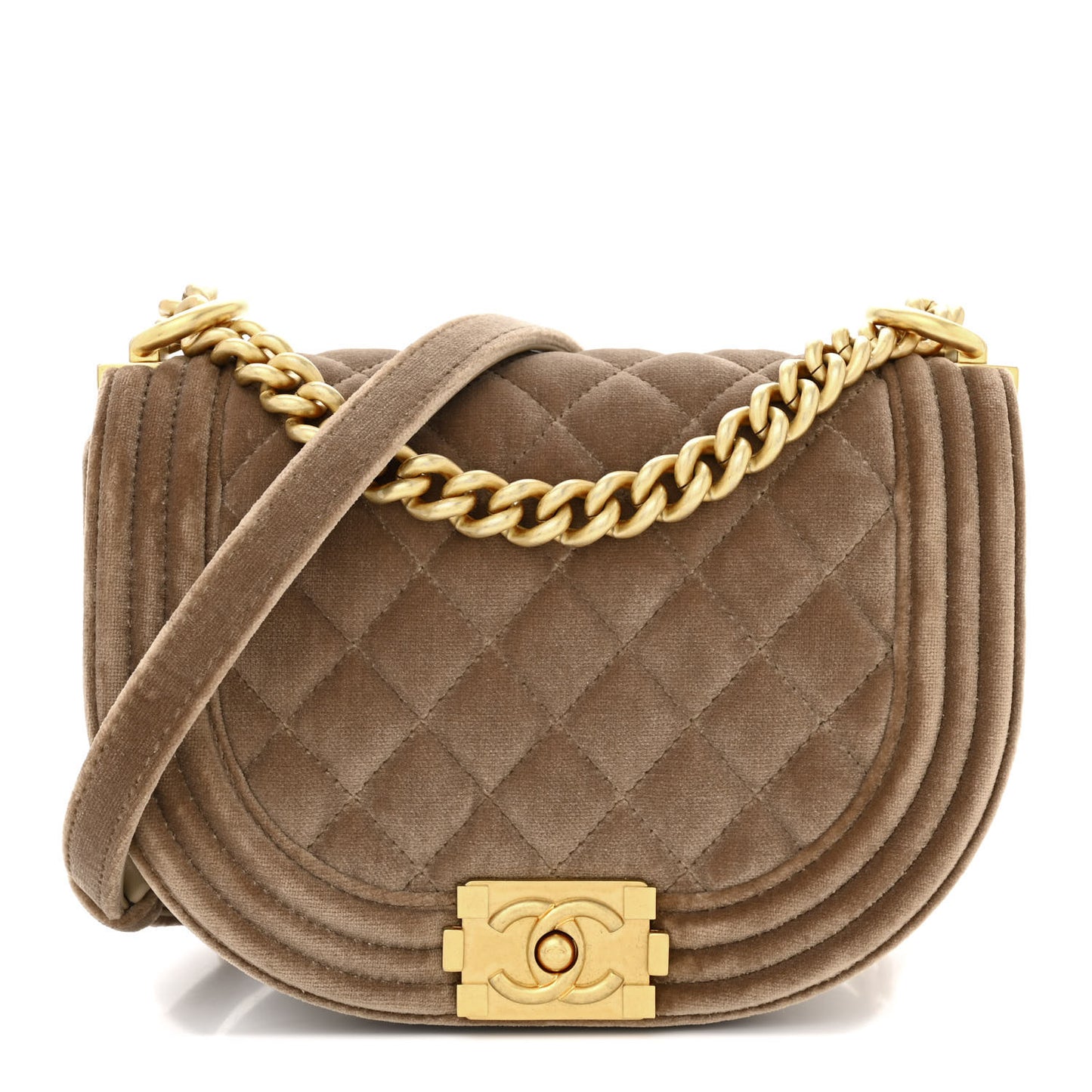 Velvet Quilted Small Boy Messenger Bag Beige