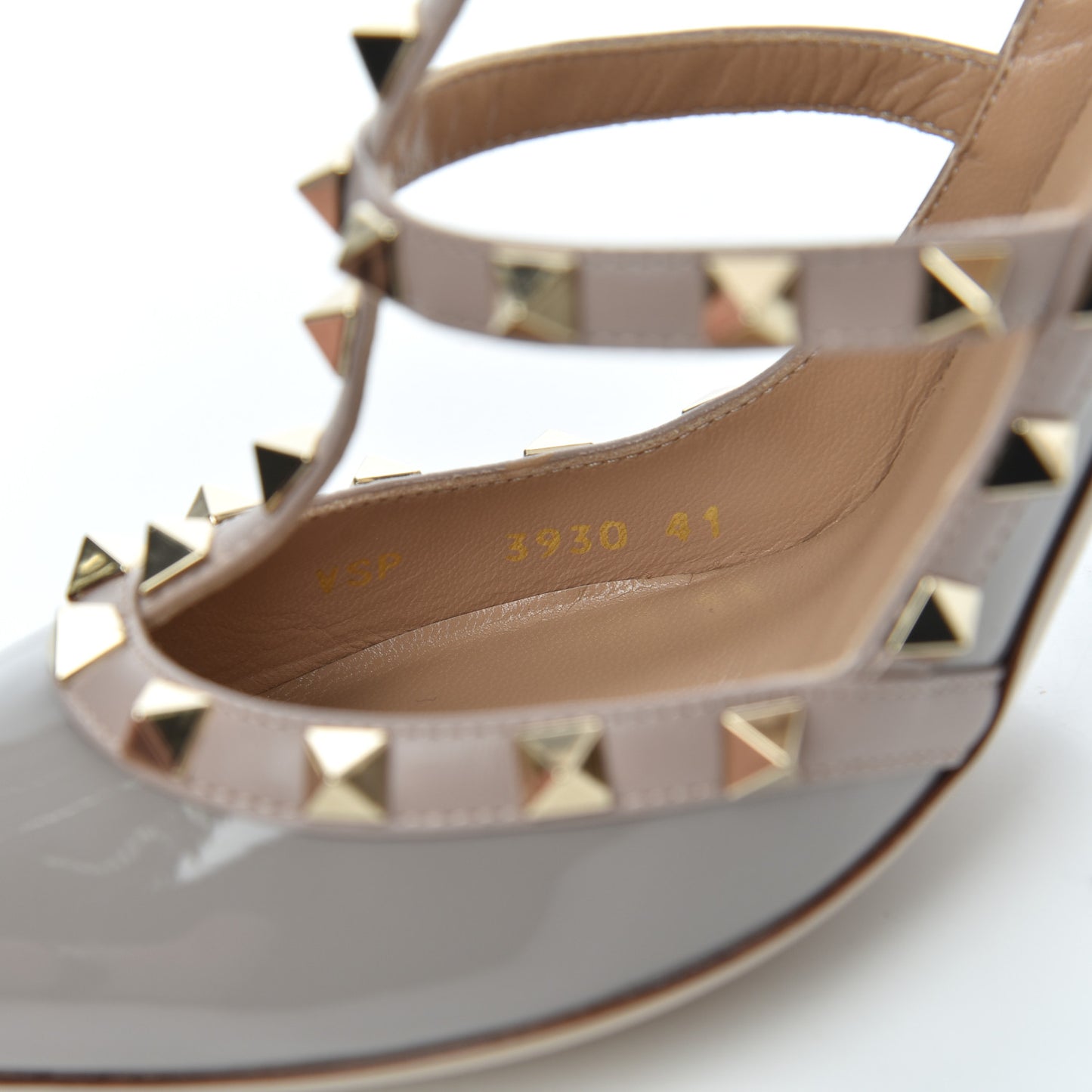 Patent Nappa Rockstud Ankle Strap 100mm Pumps 41 Perla Poudre