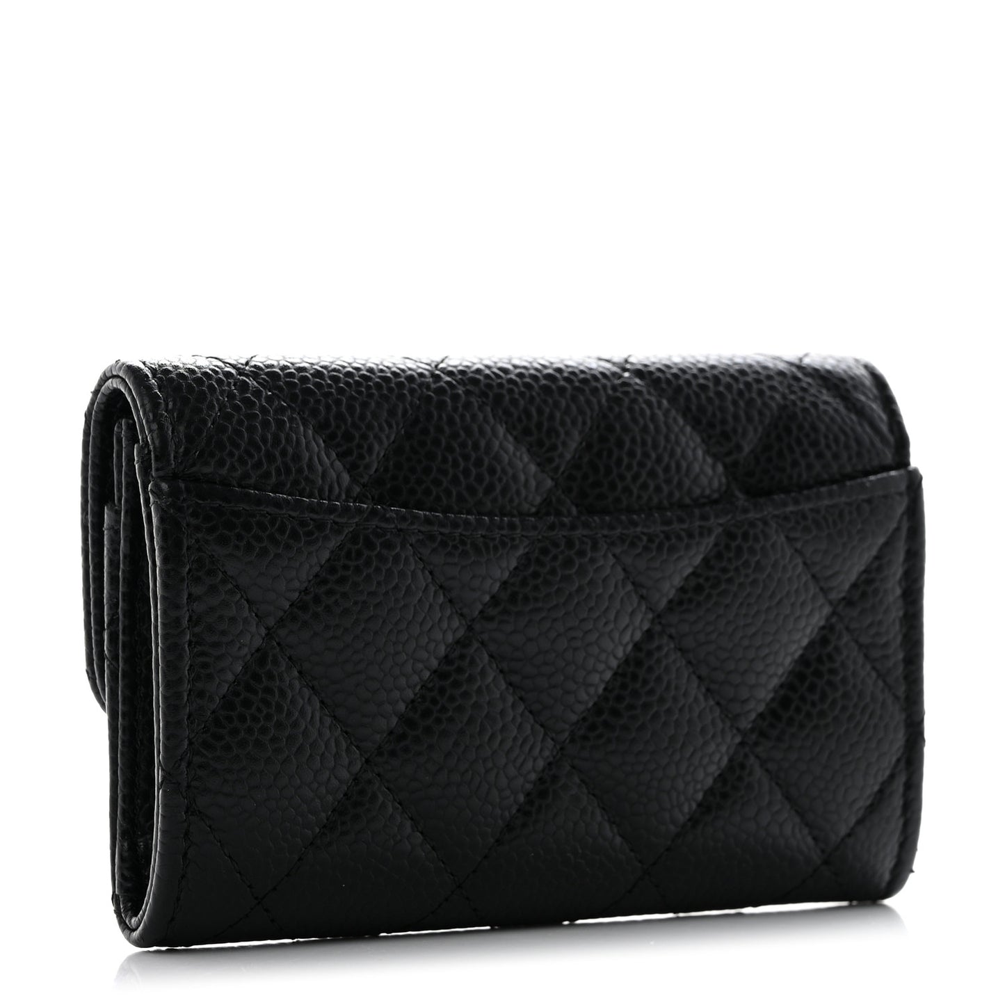 Caviar Quilted Flap Card Holder Wallet Black