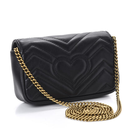 Gucci Calfskin Matelasse Super Mini GG Marmont Shoulder Bag Black 3 of 11