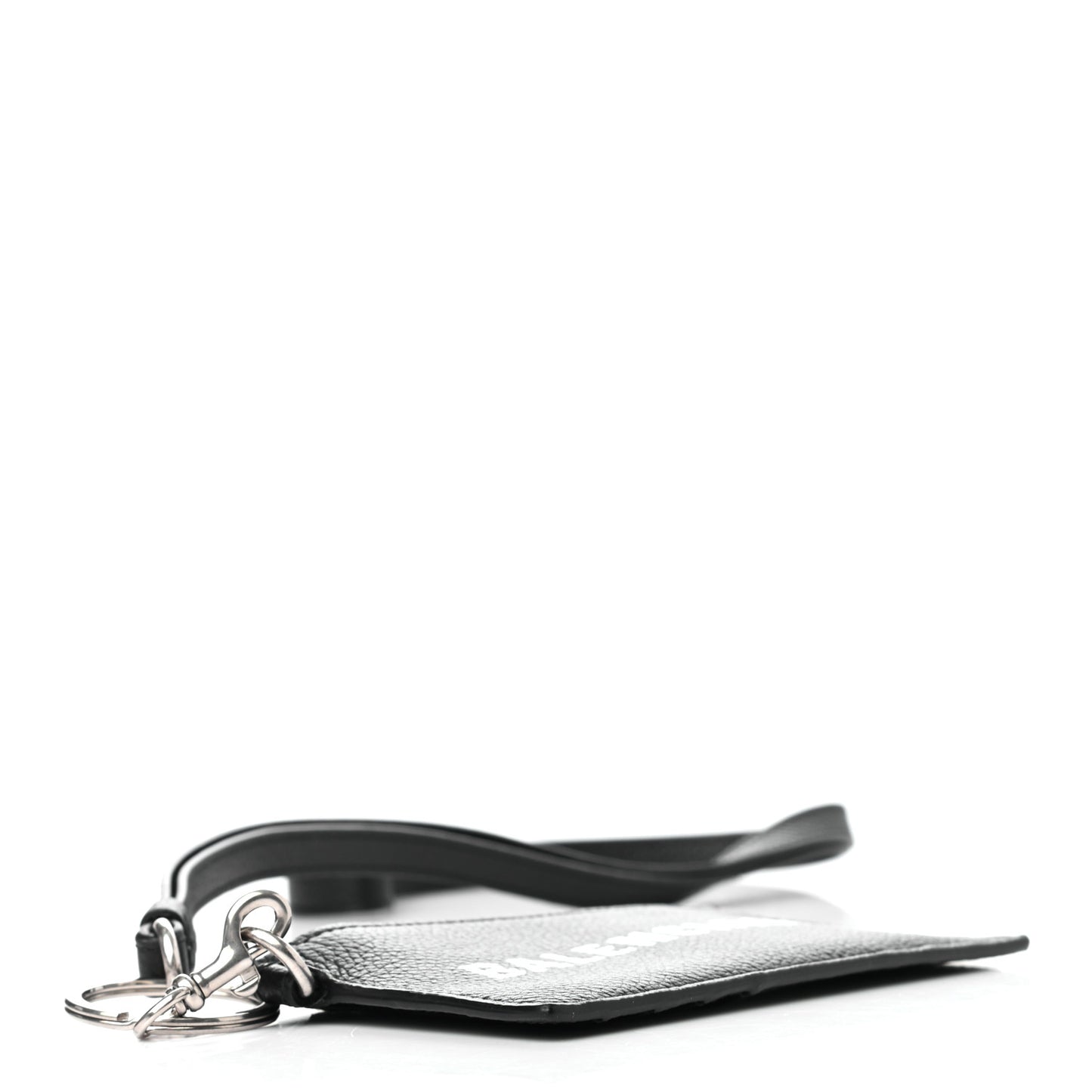 Grained Calfskin Logo Cash Coin Card Holder On Keychain Black White