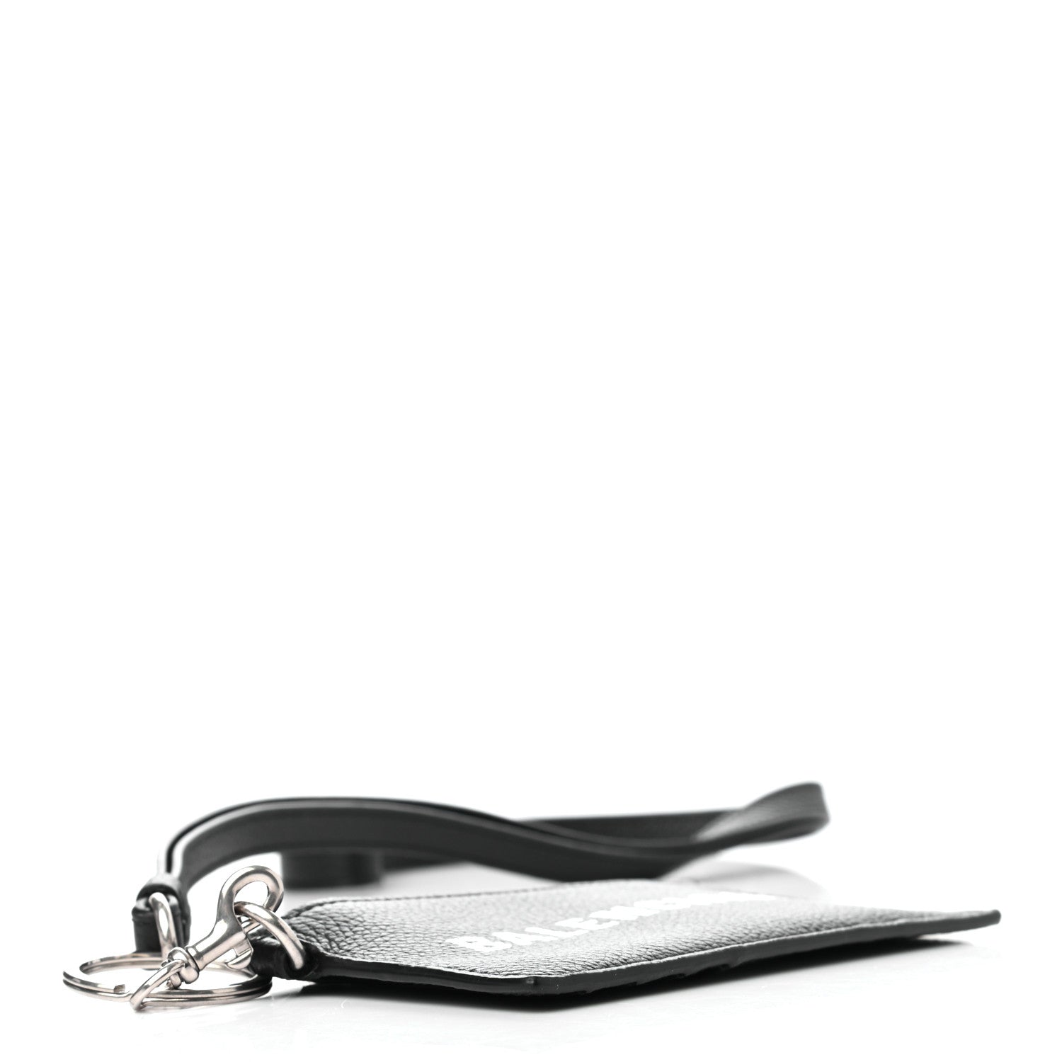 Balenciaga Grained Calfskin Logo Cash Coin Card Holder On Keychain Black White 5 of 7