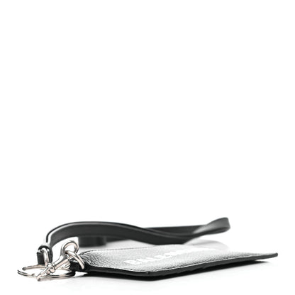 Balenciaga Grained Calfskin Logo Cash Coin Card Holder On Keychain Black White 5 of 7