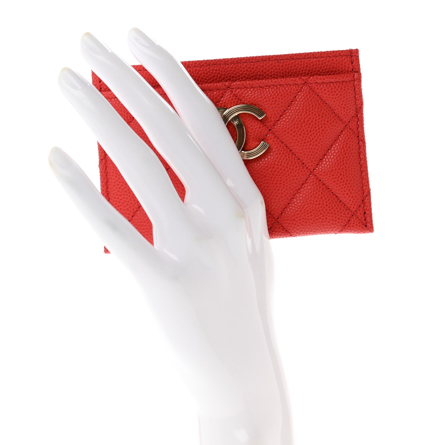 Chanel Caviar Metal Perforated Quilted CC Card Holder Red 2 of 9