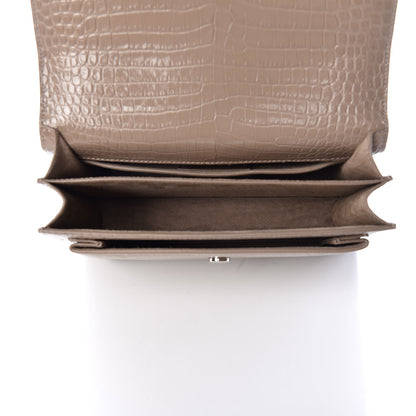 Saint Laurent Calfskin Crocodile Embossed Medium Monogram Sunset Dark Beige 7 of 10