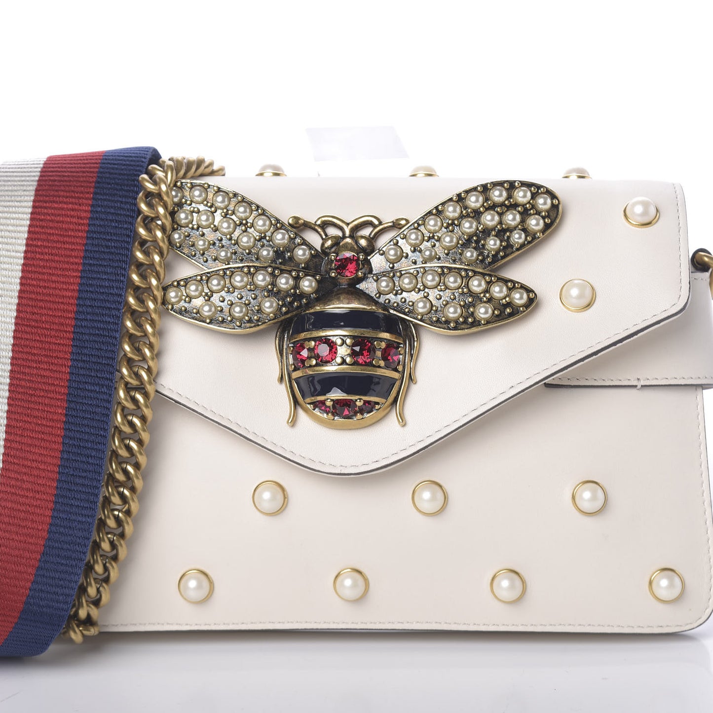 Nappa Pearl Studded Mini Queen Margaret Broadway Shoulder Bag Mystic White
