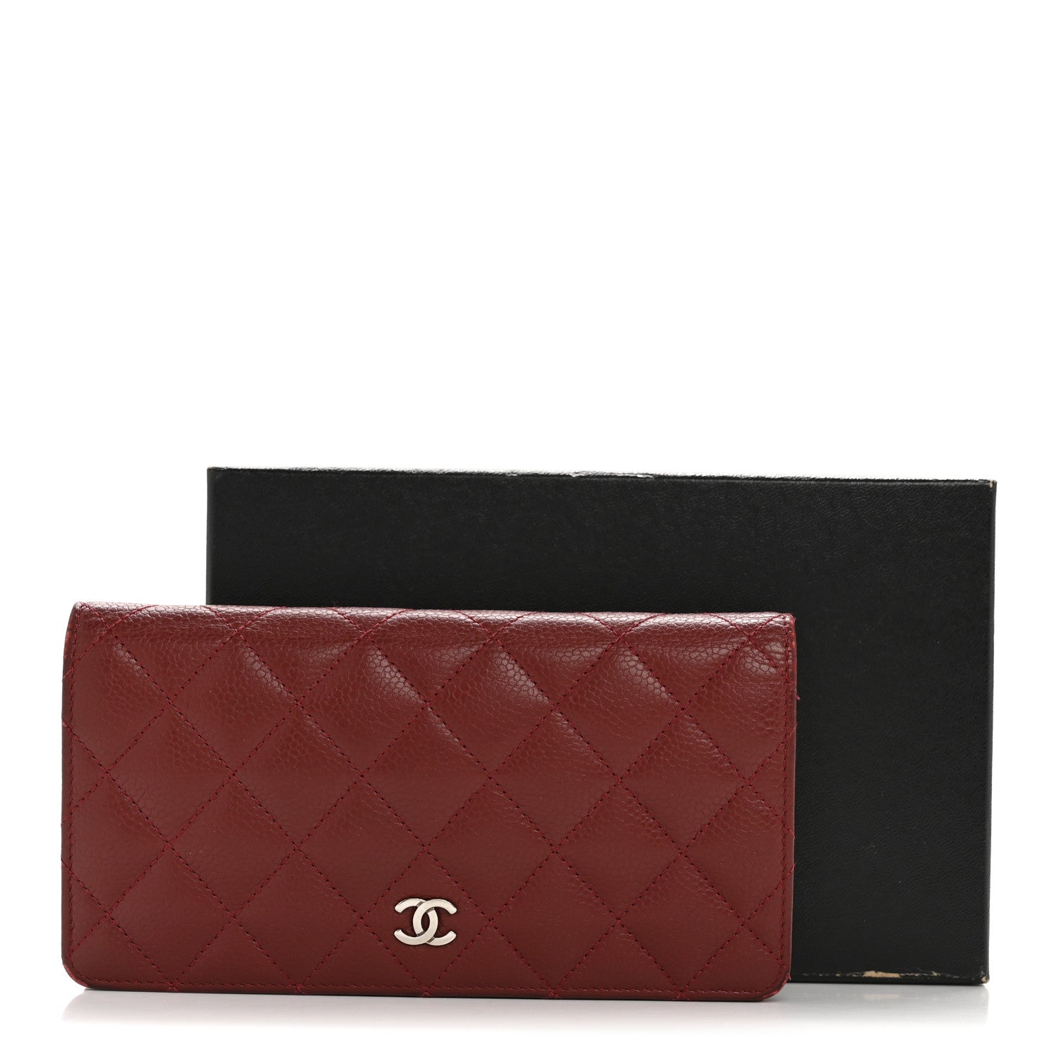 Chanel Caviar Quilted Yen Wallet Dark Red 12 of 12