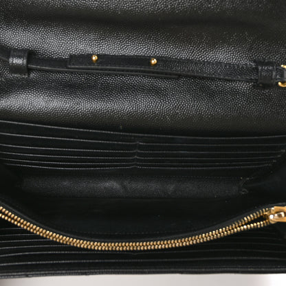 Saint Laurent Grain De Poudre Matelasse Chevron Monogram Chain Wallet Black 5 of 7