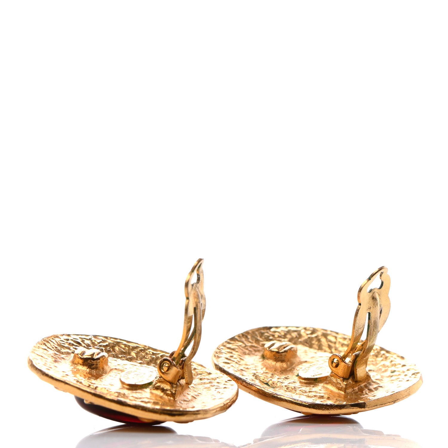 Chanel Gripoix Clip On Earrings Red Gold 3 of 7