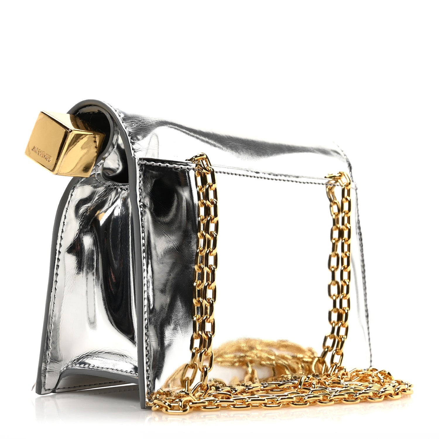 Jacquemus Metallic Patent Calfskin La Pochette Rond Carre Bag Silver 3 of 10
