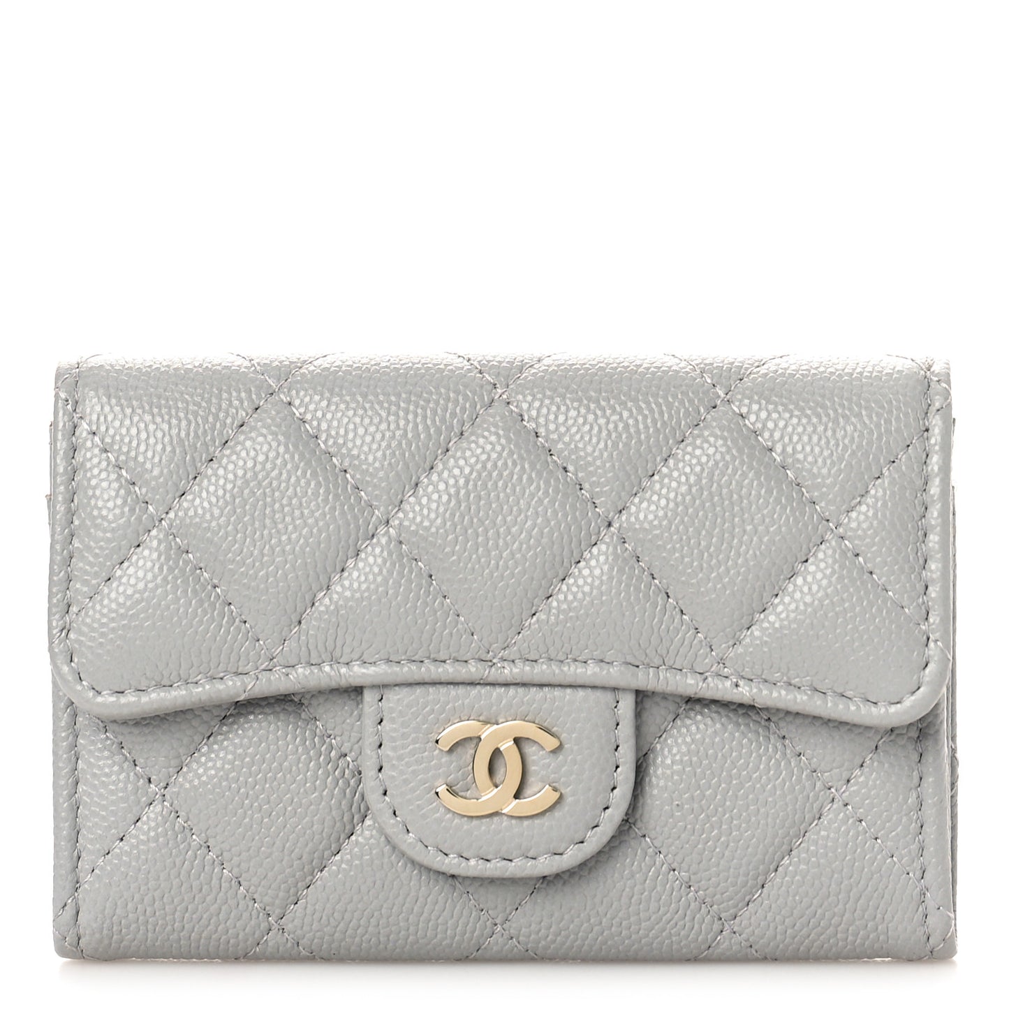 Caviar Quilted Flap Card Holder Wallet Grey