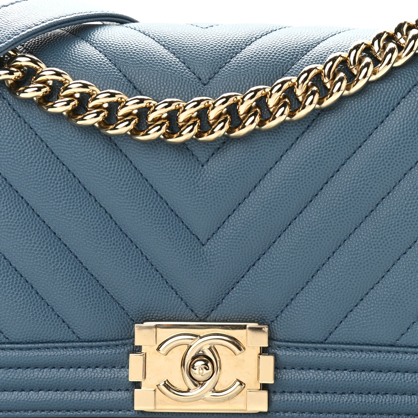 Caviar Chevron Quilted Medium Boy Flap Blue