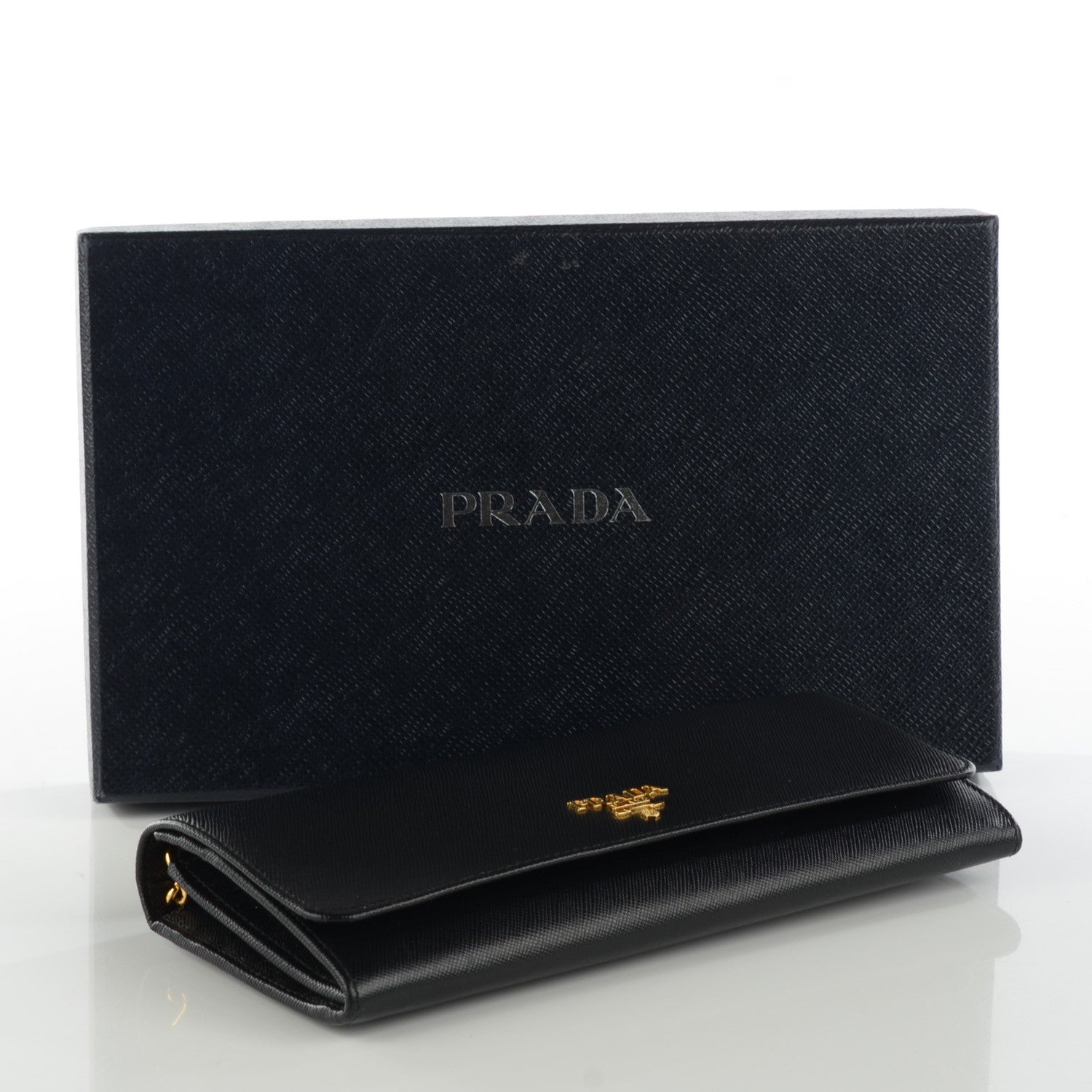 Prada Saffiano Metal Oro Chain Wallet Nero Black 4 of 8