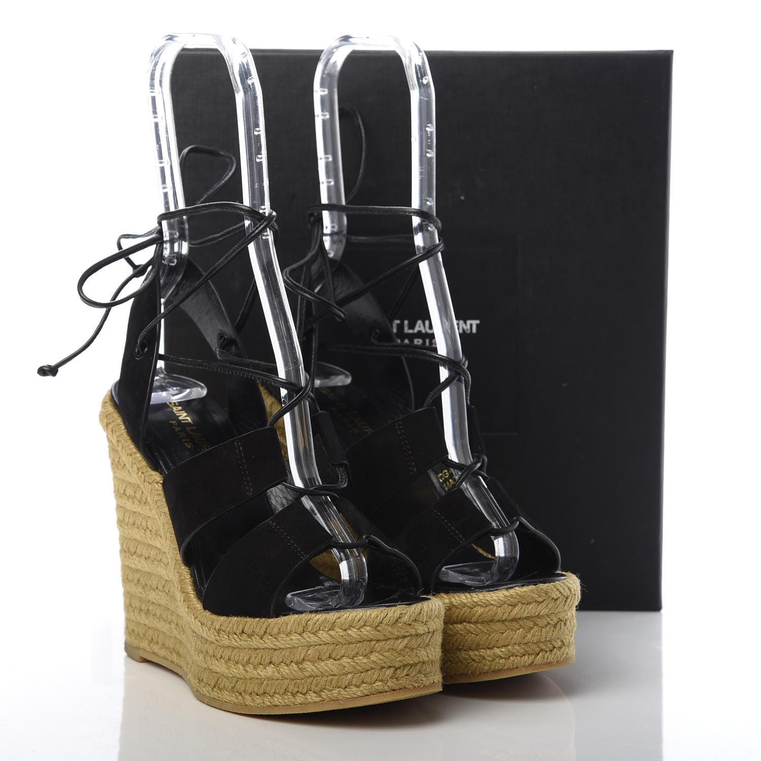 Saint Laurent Suede Espadrille Lace-Up Wedges 37 Black 8 of 8