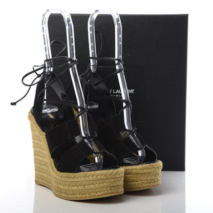 Saint Laurent Suede Espadrille Lace-Up Wedges 37 Black 8 of 8