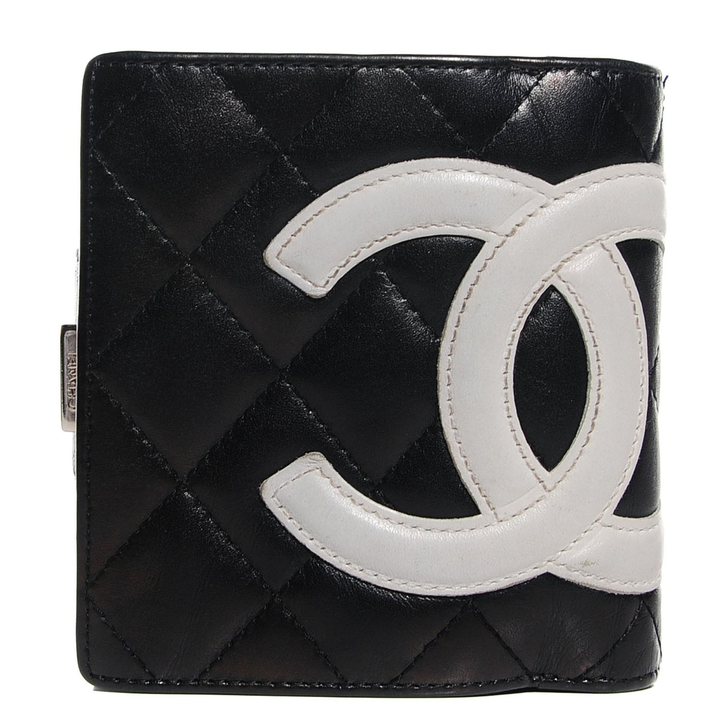 Calfskin Quilted Cambon Bi-Fold Wallet Black White
