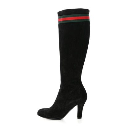 Gucci Suede Knee High Web Boots 35.5 Black 1 of 9