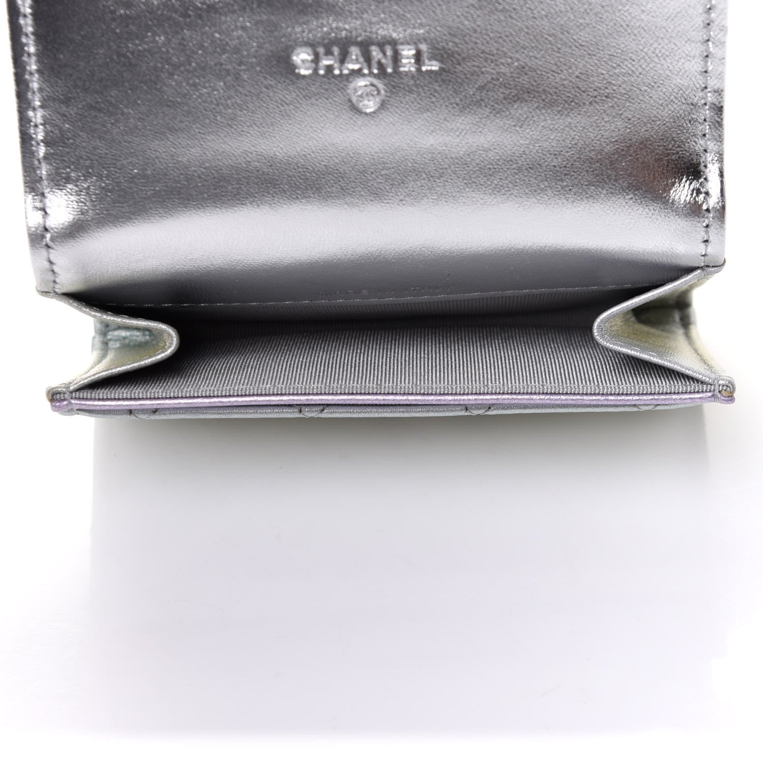 Chanel Gradient Metallic Calfskin Quilted Flap Card Holder Wallet Silver Blue Yellow Purple 5 of 10