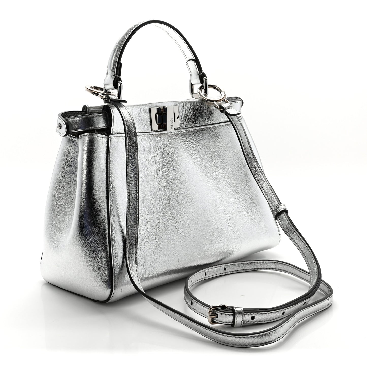 Vitello Catalan Mirror Mini Peekaboo Iconic Satchel Argento