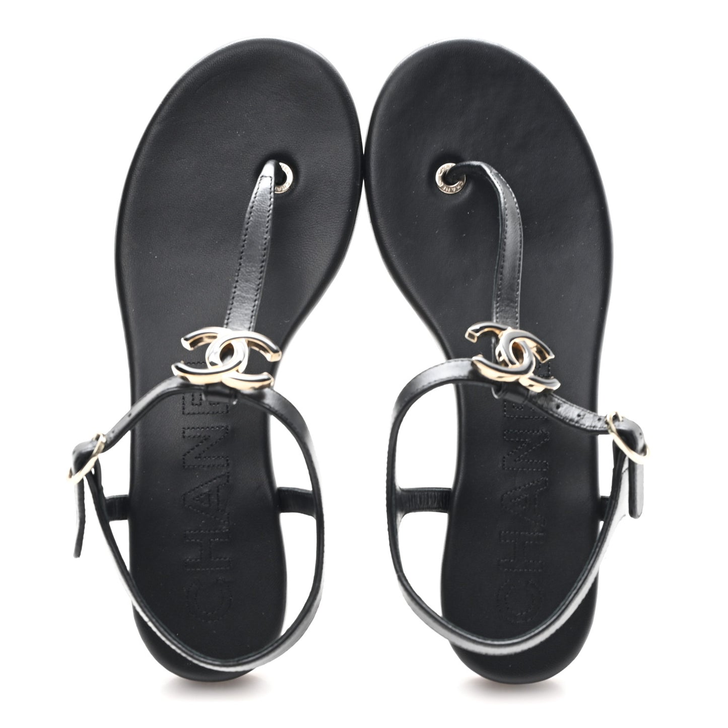 Lambskin Enamel CC Thong Sandals 38 Black