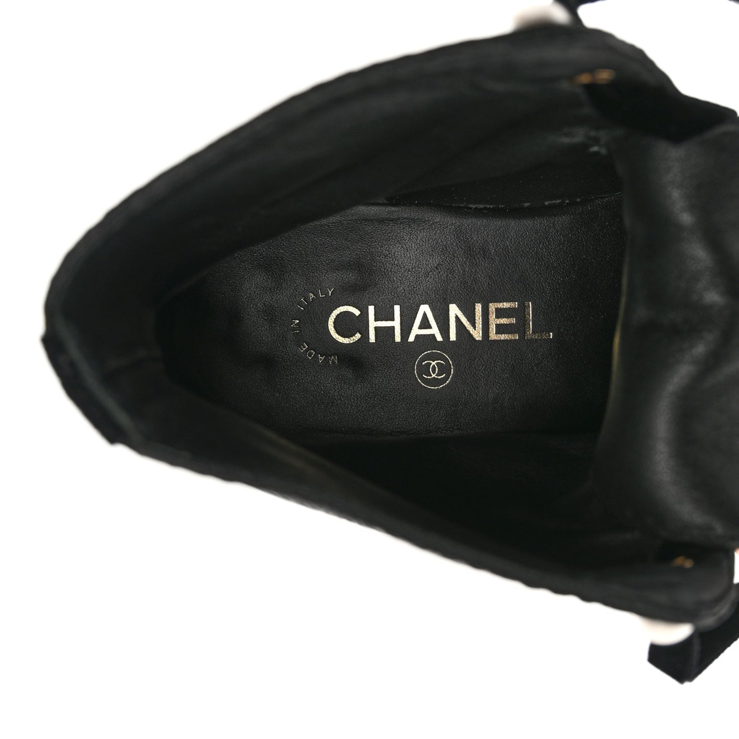 Shiny Calfskin Velvet Pearl Combat Short Boots 40 Black