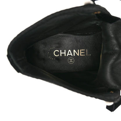 Chanel Shiny Calfskin Velvet Pearl Combat Short Boots 40 Black 7 of 13