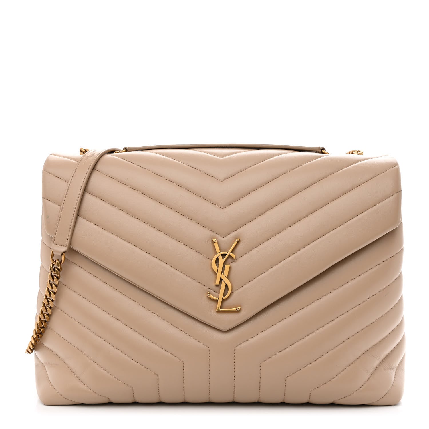 Saint Laurent Calfskin Matelasse Large Loulou Monogram Chain Satchel Dark Beige 1 of 15