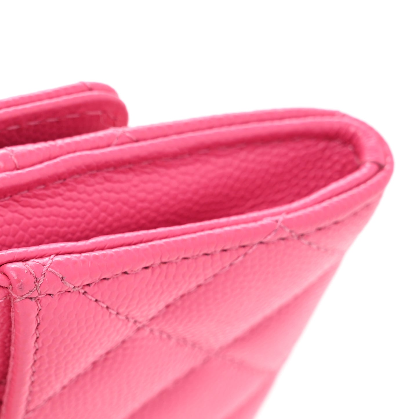 Caviar Quilted Flap Card Holder Wallet Pink