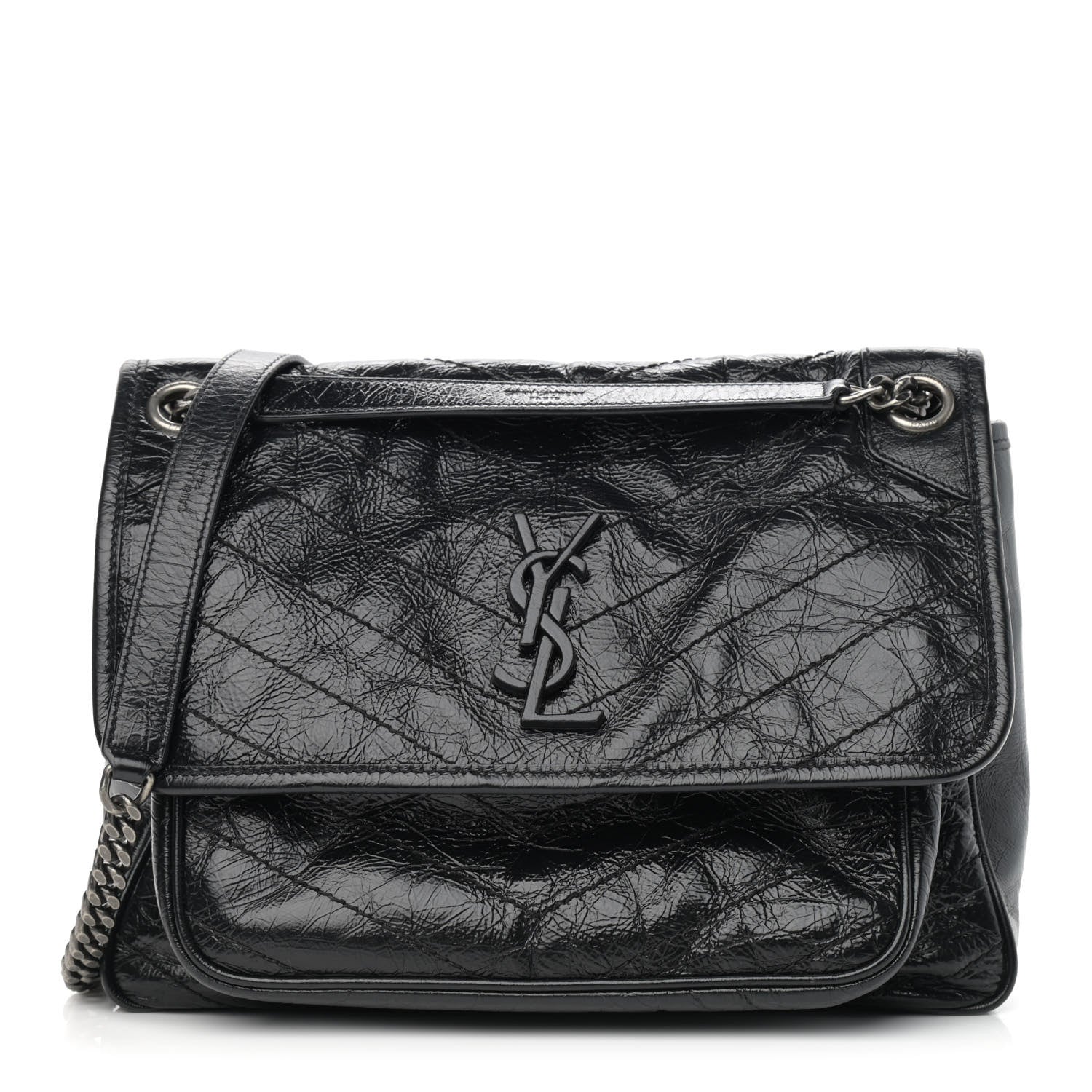 Saint Laurent Crinkled Calfskin Matelasse Monogram Medium Niki Chain Satchel Black 1 of 13