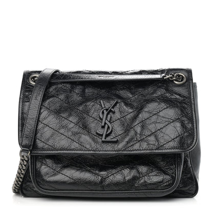 Saint Laurent Crinkled Calfskin Matelasse Monogram Medium Niki Chain Satchel Black 1 of 13
