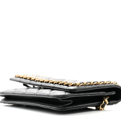 Chanel Lambskin Quilted Chain Around Wallet On Chain WOC Black 10 of 13
