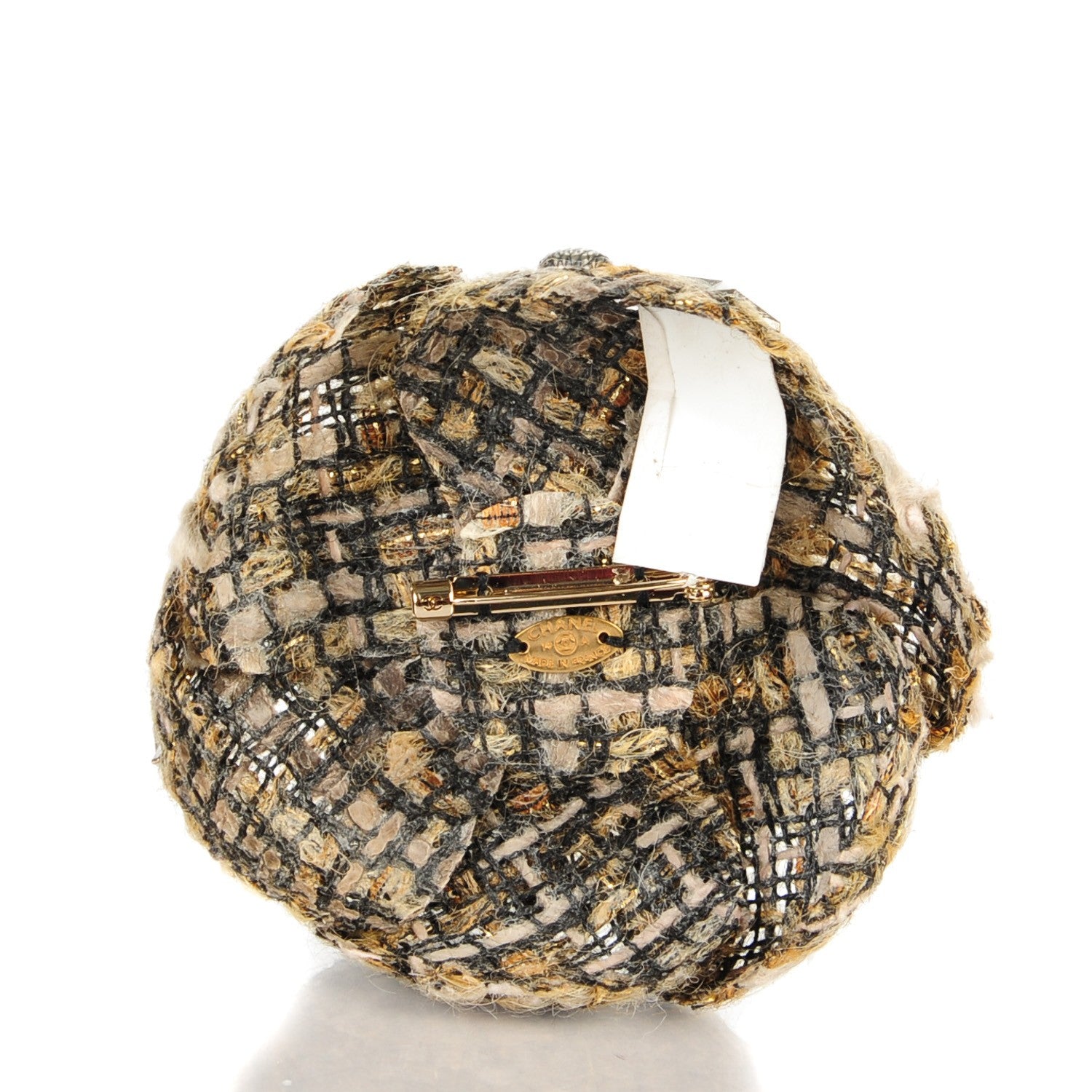 Chanel Tweed Embellished Camellia Pin Brooch Gold Silver 3 of 5