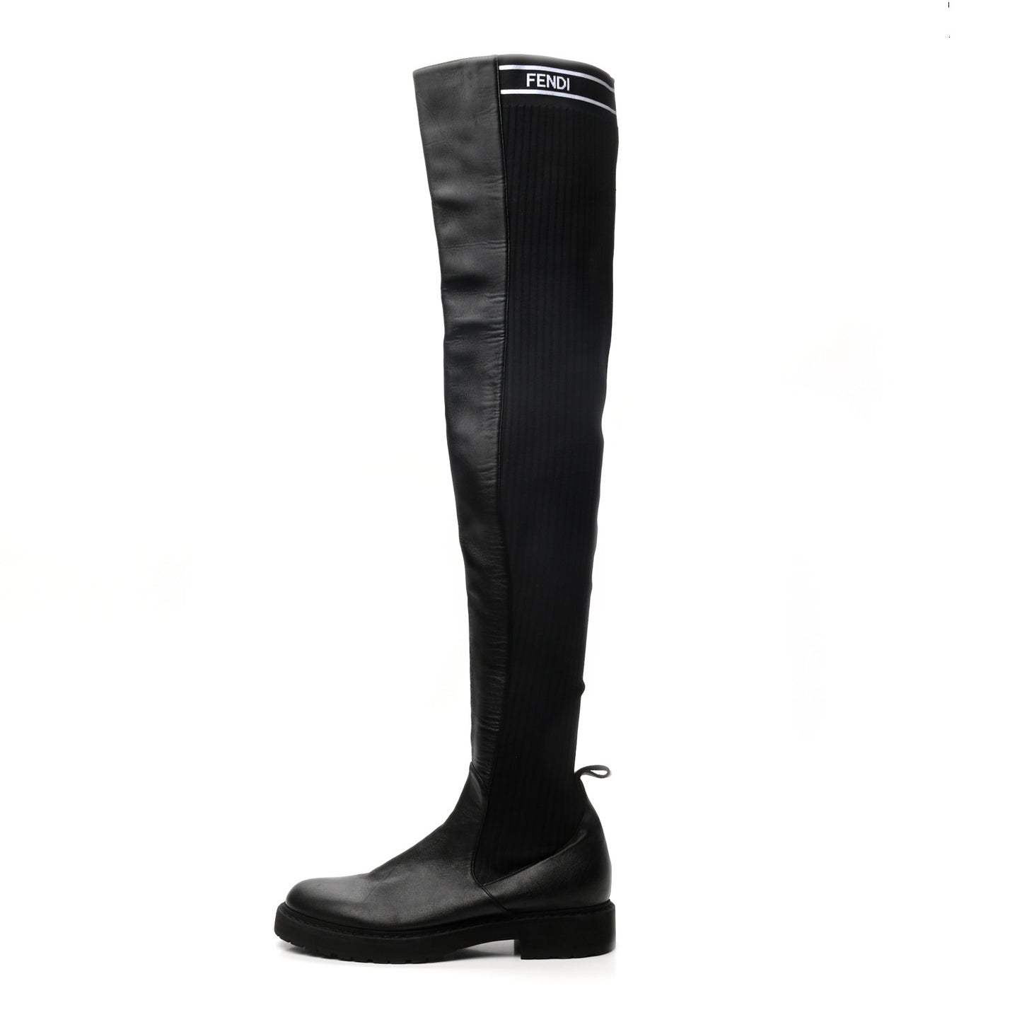 Nappa Stretch Fabric Logo Rockoko Thigh High Boots 36.5 Black White