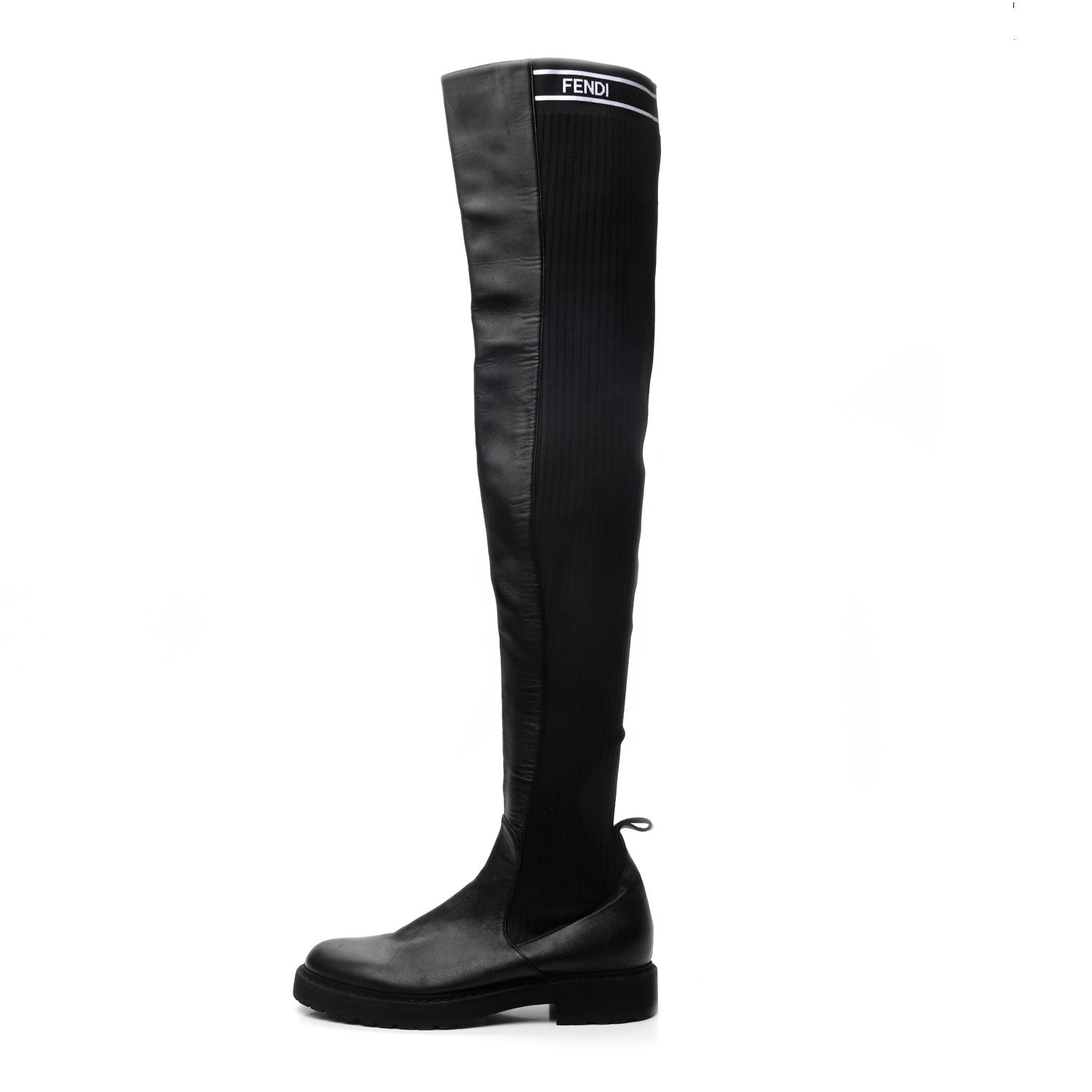 Fendi Nappa Stretch Fabric Logo Rockoko Thigh High Boots 36.5 Black White 1 of 7