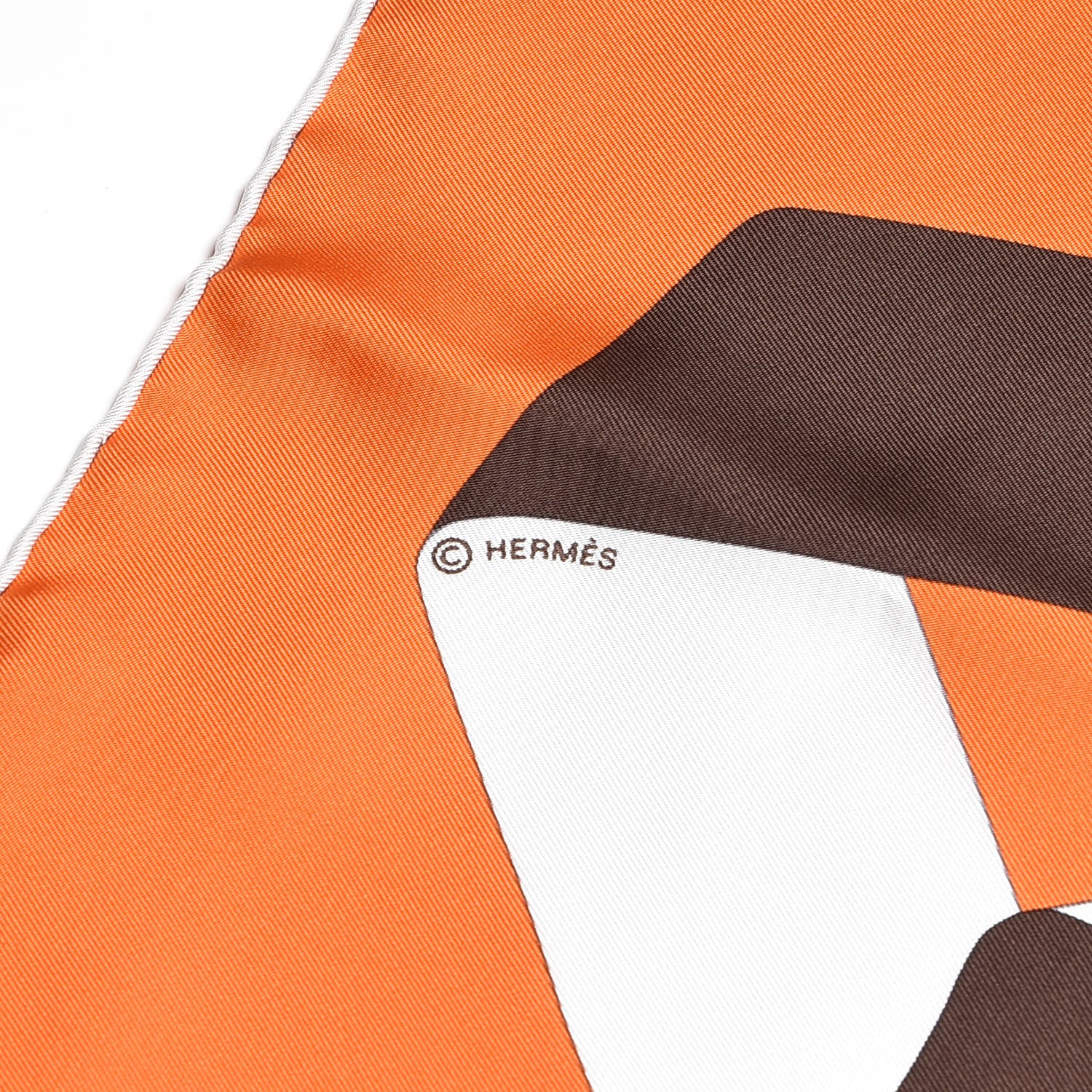 Hermes Silk En Duo Scarf 90 Orange Blanc Sepia 4 of 5