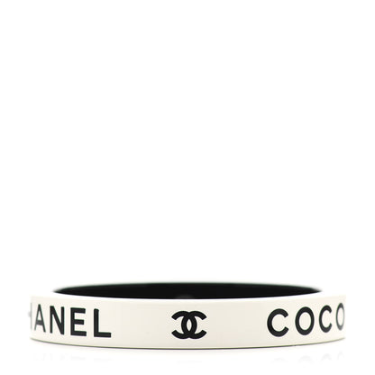 Chanel Resin Logo Bangle Bracelet White Black 1 of 4