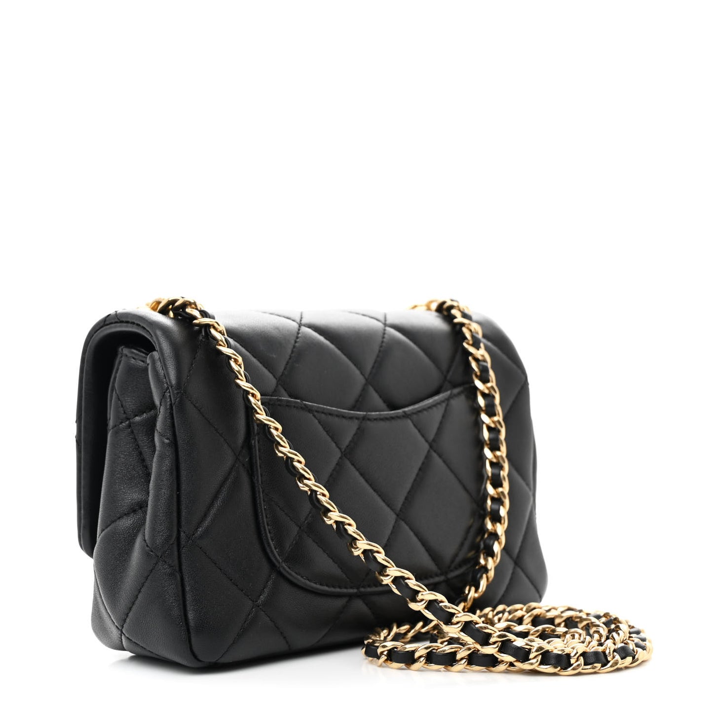 Lambskin Quilted Mini CC Crystal Logo Chain Flap Black